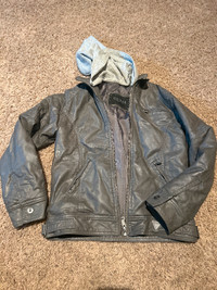 Pleather grey Guess jacket with hood size 8