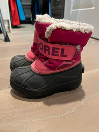 Sorel kids winter boots - pink/white fur lining