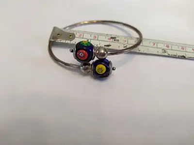 Vintage Sterling Millefiori Murano Bangle Cuff Bracelet, View more