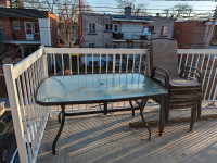 USED Black Steel and Glass Outdoor Dining Table Patio