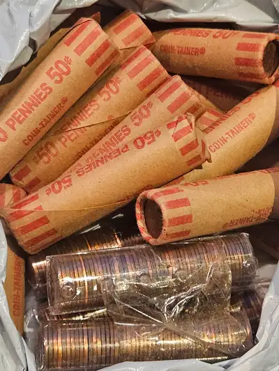 25 rolls of Canadian pennies - 1250 pennies, View more