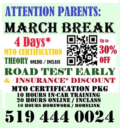 DRIVING SCHOOL march break special London central & area, View more