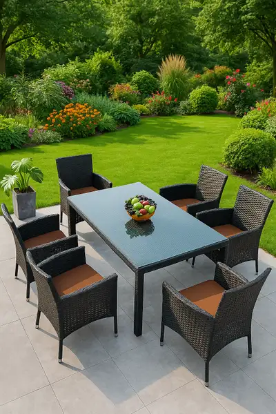 Ensemble de table de patio 7 pièces, rotin/osier synthétique, View more