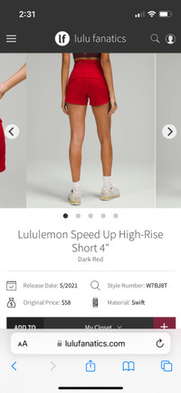 Plus Size Lululemon Speed Up Short High Rise 4” size 20  