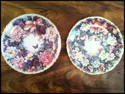 Transcona area near club regent casino. Plates are just over 7" across with pictures of flowers, bow...