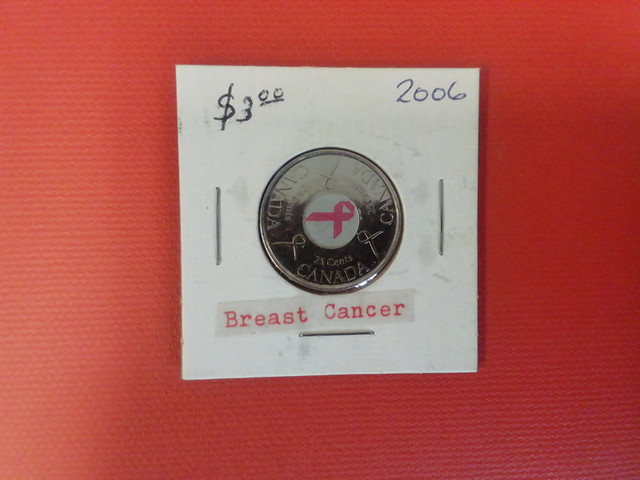2006 Canada 25 cents breast cancer coloured coin in Arts & Collectibles in Mississauga / Peel Region