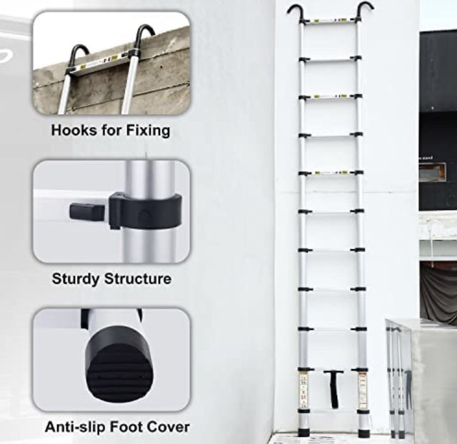 Telescopic Ladder, 10.5FT RIKADE Aluminum Telescop.. Ladders