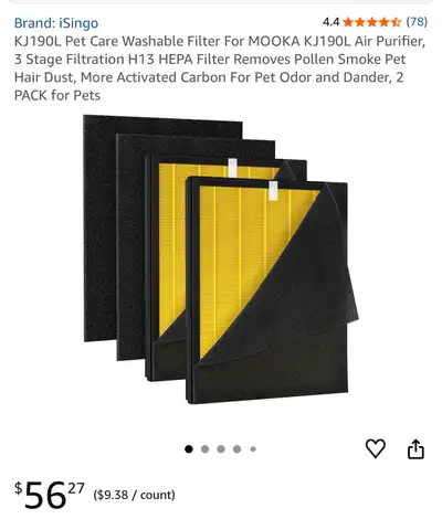 This is a new KJ190L Pet Care Washable Filter for the MOOKA KJ190L Air Purifier. It features 3-stage...