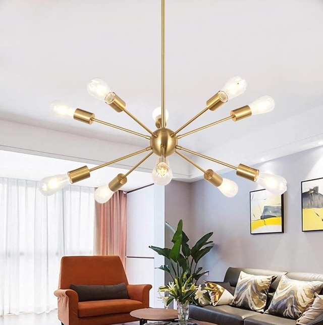 BONLICHT Sputnik Chandelier 10 Light Brushed Brass Mid Century in Indoor Lighting & Fans in City of Toronto