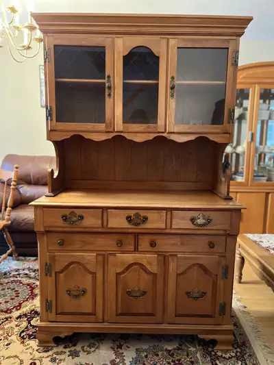 Vintage Drexel Studio HeadHutch - Solid Wood, 2-Piece Cabinet, View more