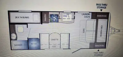 24' length- width 8' Roughly 3896 lbs dry- easy tow 202BHSW Features- Murphy queen size bed; dinette...