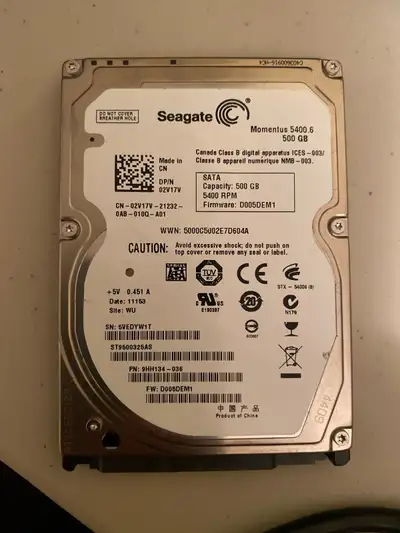 Laptop 2.5” SATA Hard Drive 500Gb, View more