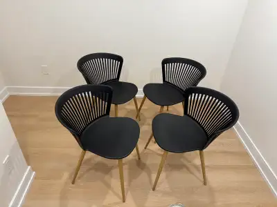 Set of 4 Modern Black Dining Chairs with Wood Legs, View more