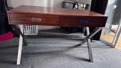 Sturdy wood table with metal legs / desk, View more