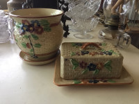 Majolica Flower Pot and Butter Dish