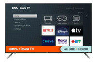 onn. 55" 4K UHD HDR Roku Smart TV (100012586-CA), 4K, 3 HDMI, 60