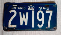 1945 Ontario License Plate #  2W197