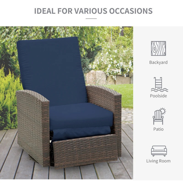 Rattan Recliner Sofa with 360° Swivel, Outdoor Wicker Lounge Cha in Patio & Garden Furniture in Markham / York Region - Image 4