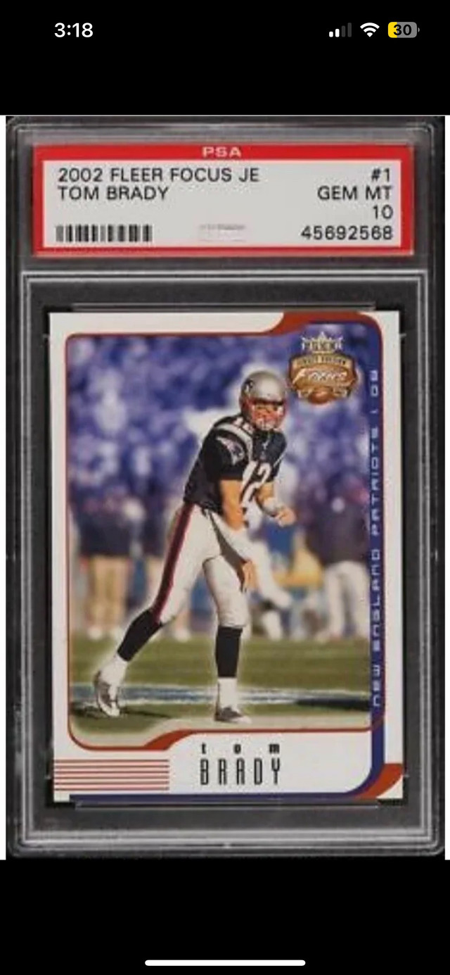 2002 Fleer Focus JE Jersey Edition Tom Brady 1 PSA10 New England in Arts & Collectibles in Mississauga / Peel Region