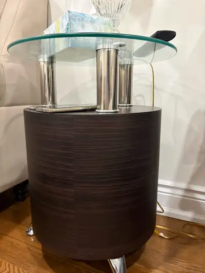 Savon 17.72" Modern Round Glass Top End Table with Shelf - Dark, View more