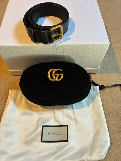 Authentic Gucci Belt Bag Marmont Velvet, Black, like new!, View more