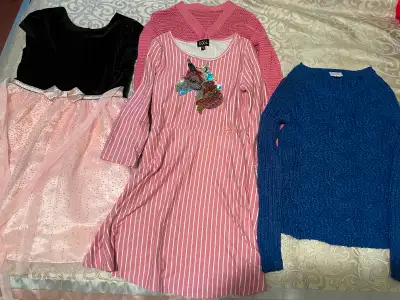 Girls clothes lot, including like new Unicorn Flip Sequin long sleeve fall dress, with matching pink...