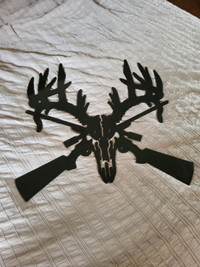 Laser cut powder coated glossy black hunting, buck, rifle sign
