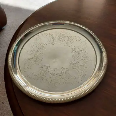SILVER PLATED ROUND DECORATIVE TRAY 9.5 INCHES , View more