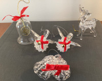 4 Spun Glass Christmas Ornaments and 1 Glass Bell Ornament