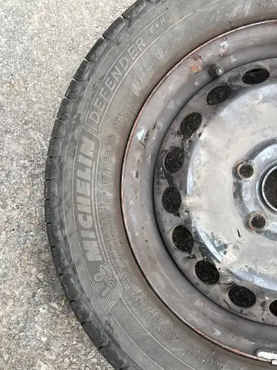 4 used 195/65R15 tires. They are mounted on steel rims which fit a 2015 Jetta. Asking $300.00.