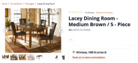 For sale: Lacey Dining Room set- Medium Brown / 5 - Piece