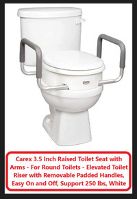 (NEW) Carex 3.5” Elevated Toilet Seat Round with Pad Arms White