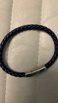 Navy Blue Braided Leather Bracelet 