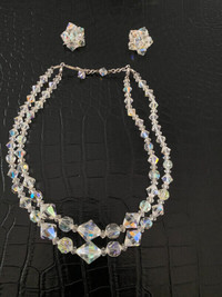 Vintage 1960's Aurora Borealis Crystal Necklace & Earrings