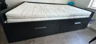 Ikea Daybed frame BRIMNES with 2 drawers Brown with mattress, View more
