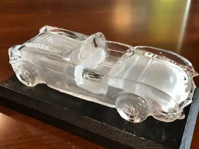 Corvette glass model car with wood stand 7” excellent, View more