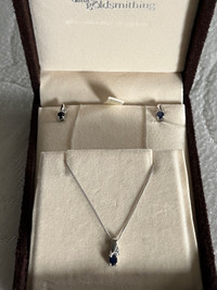 10K White Gold Sapphire and Diamond Necklace and Earrings 