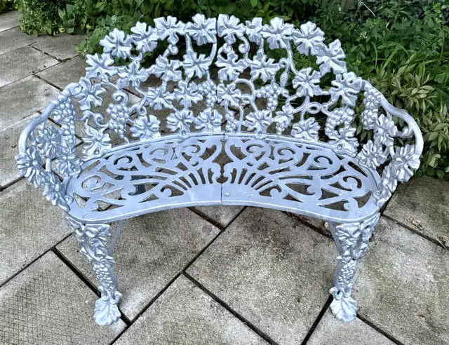 4 Piece Set of Silver Vintage Cast Iron Chairs, Bench, & Table in Patio & Garden Furniture in Norfolk County - Image 10
