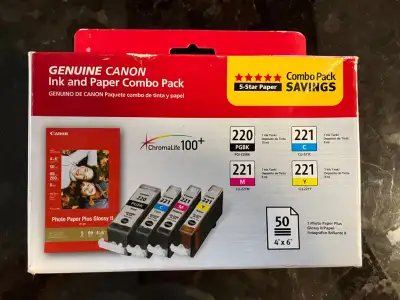 Combo Pack Genuine Canon ink Black 220 Blue 221, Yellow 221 Pink, View more
