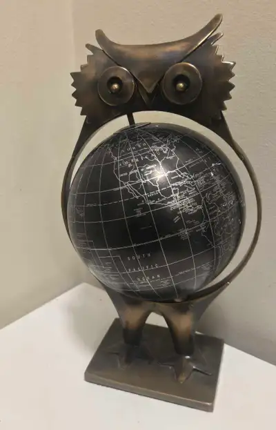 Metal Owl world globe, View more