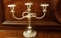 Antique Silver plated three head  candelabra