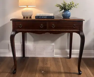 Vintage Wood 2-Drawer Writing Desk / Console Table – $250, View more