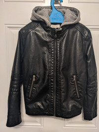 H&M Faux Leather Sherpa Lined Jacket- Removable hood EUC