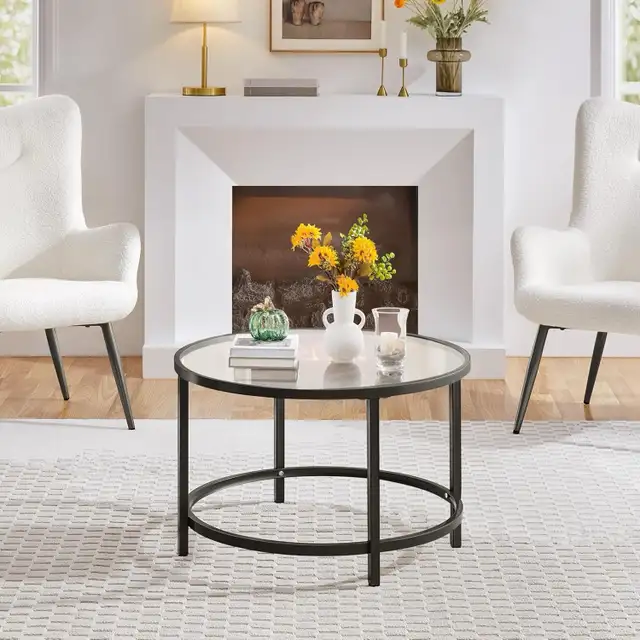27.6" Round Glass Coffee Table, Small Coffee Table for Living Ro in Coffee Tables in Markham / York Region - Image 5