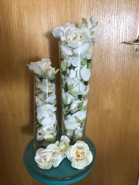 Wedding Party Decorations -  Glass Décor Vases with White Roses in Home Décor & Accents in Strathcona County