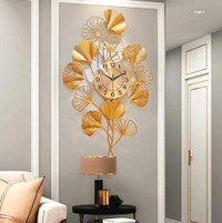 Creative Metal Gold Ginkgo Leaf Wall Clock, Large Silent