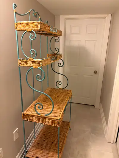 Iron and Wicker bakers rack., View more