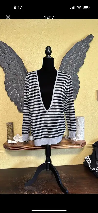 Laura Scott Striped Deep V-neck Cardigan Sweater, View more