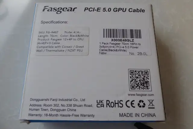 GPU power cable, Fasgear. RTX 3090 Ti, 4080 and 4090 4+4 Male in System Components in Oakville / Halton Region - Image 3
