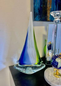 Murano Style Art Glass Colorful Centerpiece Sailing Artistic Sai